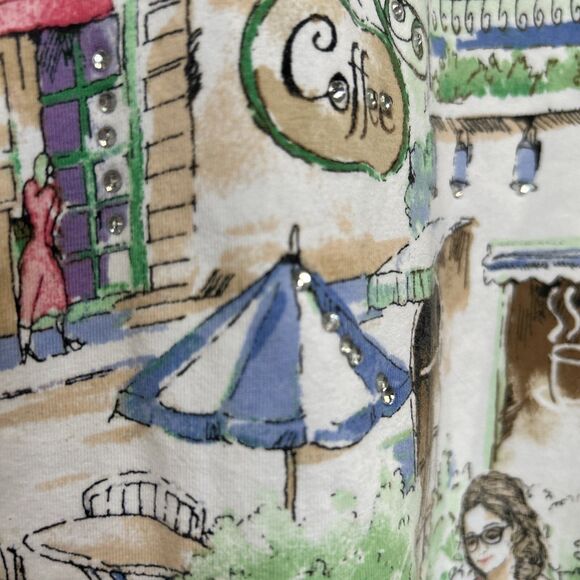 Alfred Dunner Plus Size 3X White Cafe Scenic T-Shirt Short Sleeve Rhinestone - Picture 7 of 10